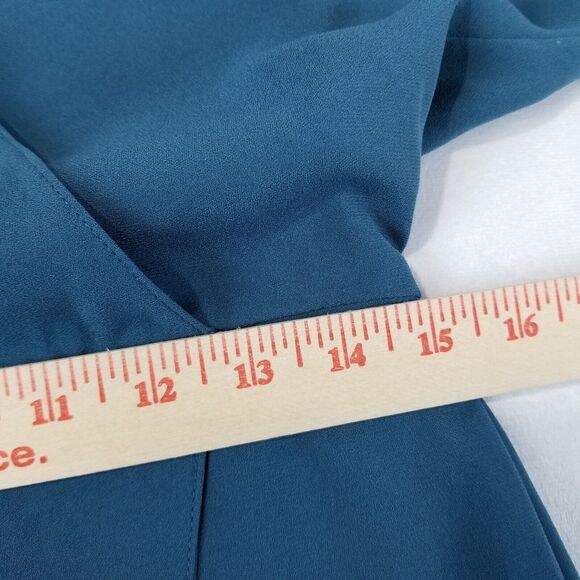 Aritzia Babaton Dress Medium Teal Faux Wrap 3/4 Sleeve Japan V Neck Mini - Picture 5 of 7